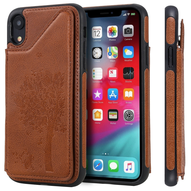 Cat Tree Embossing Pattern Shockproof Protective Case with Card Slots & Photo Frame & Holder, For iPhone XS Max, For iPhone XR, For iPhone XS / X, For iPhone 8 Plus & 7 Plus