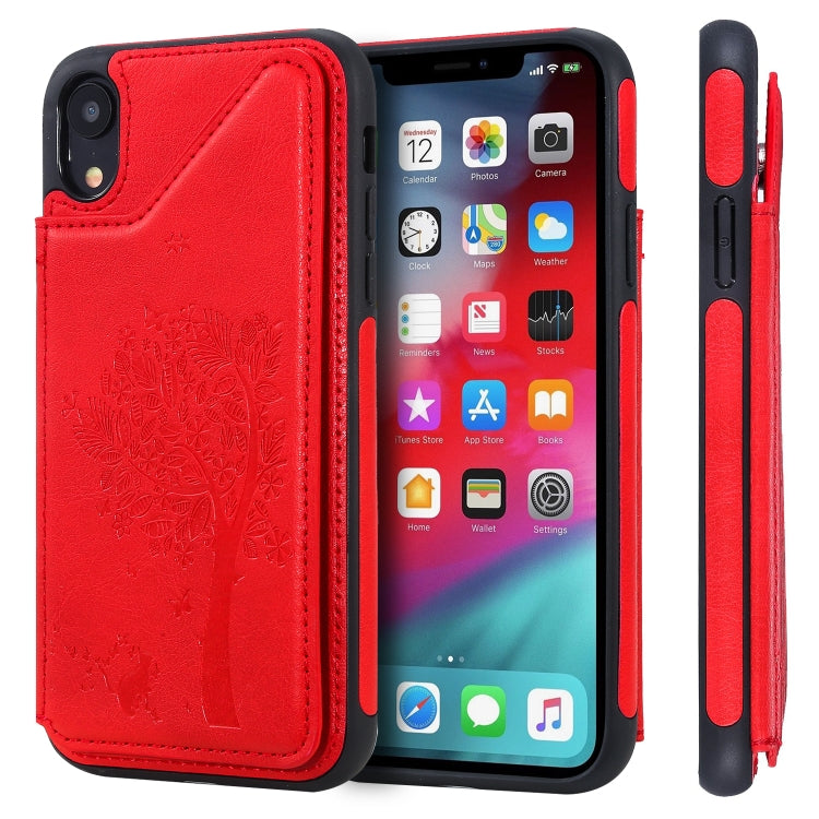 Cat Tree Embossing Pattern Shockproof Protective Case with Card Slots & Photo Frame & Holder, For iPhone XS Max, For iPhone XR, For iPhone XS / X, For iPhone 8 Plus & 7 Plus