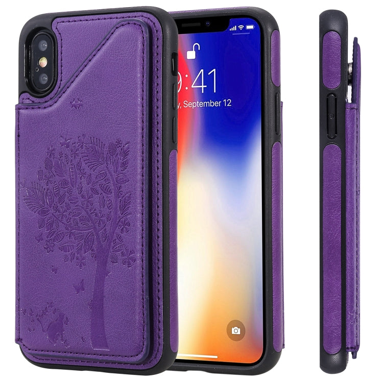 Cat Tree Embossing Pattern Shockproof Protective Case with Card Slots & Photo Frame & Holder, For iPhone XS Max, For iPhone XR, For iPhone XS / X, For iPhone 8 Plus & 7 Plus