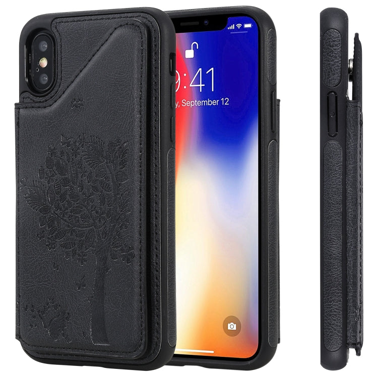 Cat Tree Embossing Pattern Shockproof Protective Case with Card Slots & Photo Frame & Holder, For iPhone XS Max, For iPhone XR, For iPhone XS / X, For iPhone 8 Plus & 7 Plus