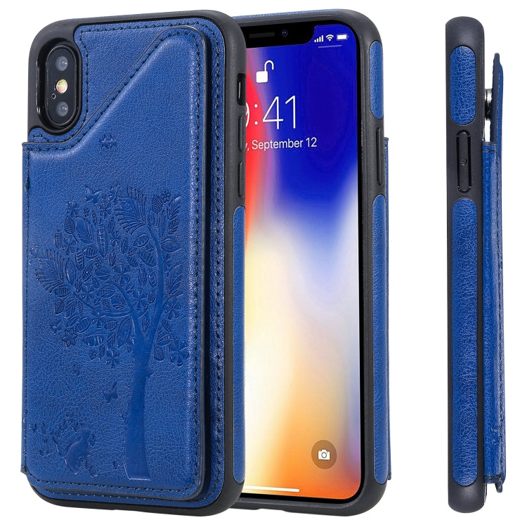 Cat Tree Embossing Pattern Shockproof Protective Case with Card Slots & Photo Frame & Holder, For iPhone XS Max, For iPhone XR, For iPhone XS / X, For iPhone 8 Plus & 7 Plus