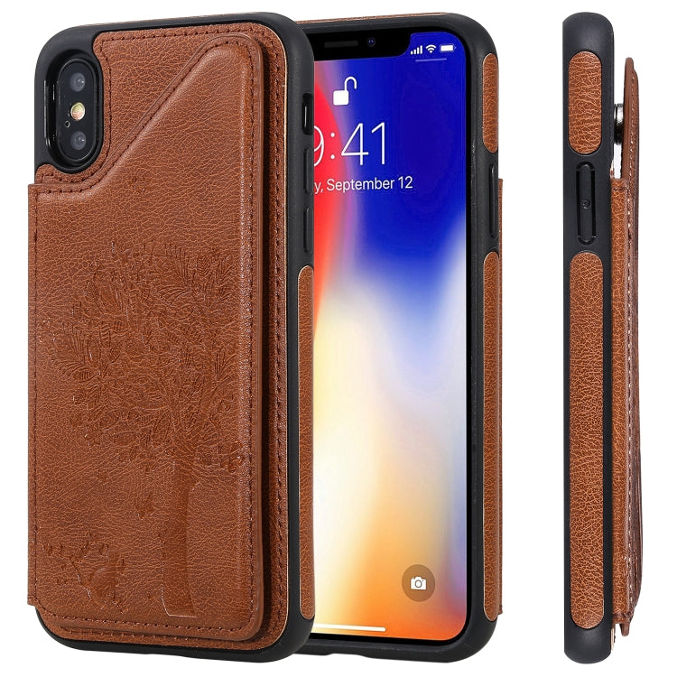 Cat Tree Embossing Pattern Shockproof Protective Case with Card Slots & Photo Frame & Holder, For iPhone XS Max, For iPhone XR, For iPhone XS / X, For iPhone 8 Plus & 7 Plus