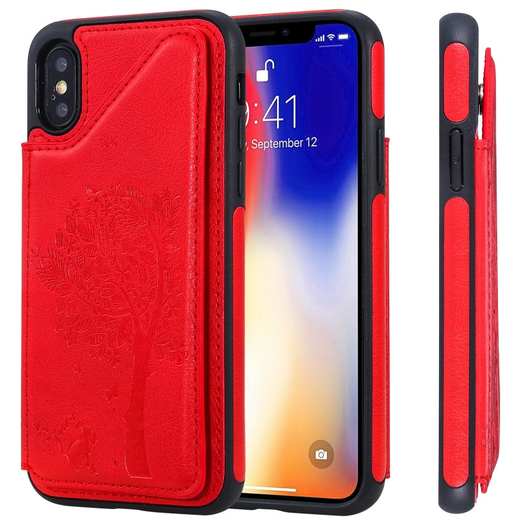 Cat Tree Embossing Pattern Shockproof Protective Case with Card Slots & Photo Frame & Holder, For iPhone XS Max, For iPhone XR, For iPhone XS / X, For iPhone 8 Plus & 7 Plus