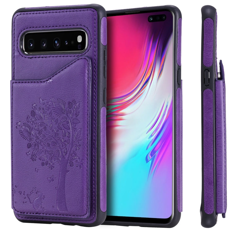 Cat Tree Embossing Pattern Protective Case with Card Slots for Galaxy S9+ S10 S10e iPhone 11