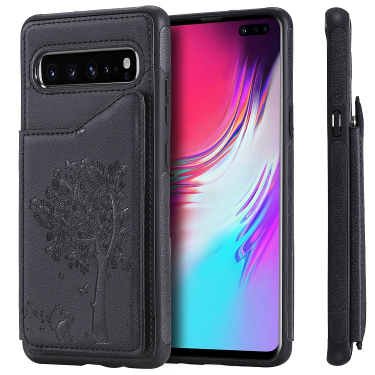 Cat Tree Embossing Pattern Protective Case with Card Slots for Galaxy S9+ S10 S10e iPhone 11