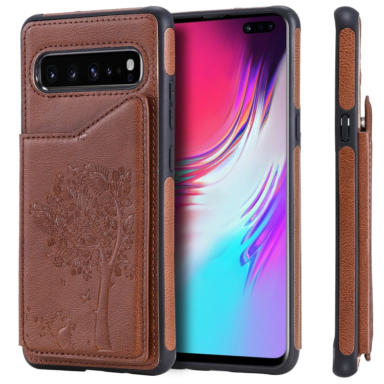 Cat Tree Embossing Pattern Protective Case with Card Slots for Galaxy S9+ S10 S10e iPhone 11