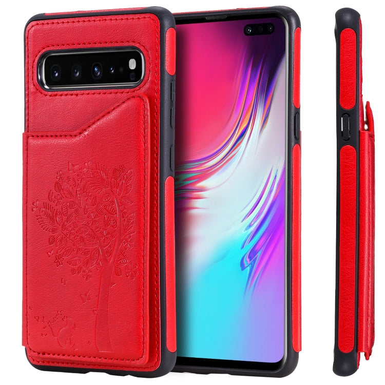 Cat Tree Embossing Pattern Protective Case with Card Slots for Galaxy S9+ S10 S10e iPhone 11