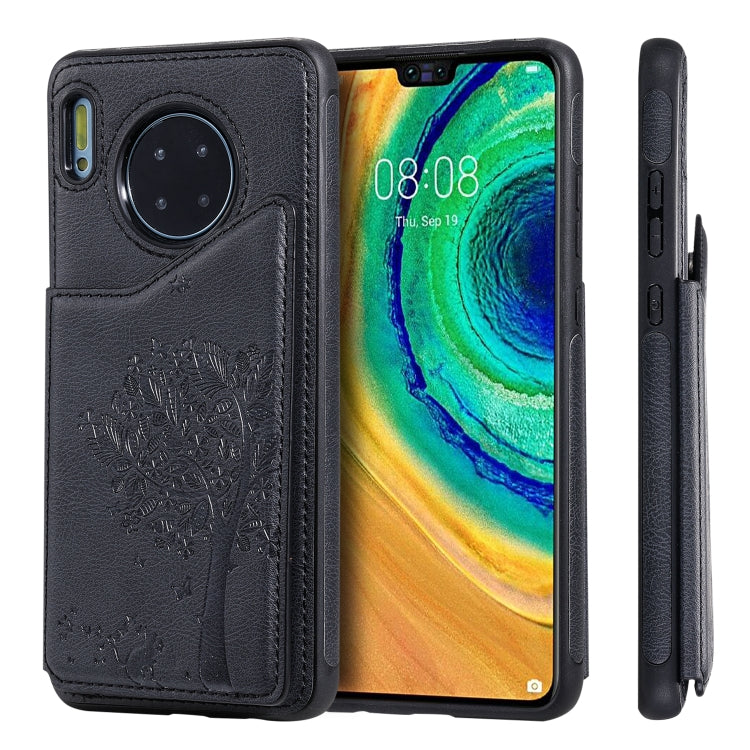Cat Tree Embossing Pattern Shockproof Protective Case with Card Slots & Photo Frame & Holder, For Galaxy A50, For Huawei Mate 30