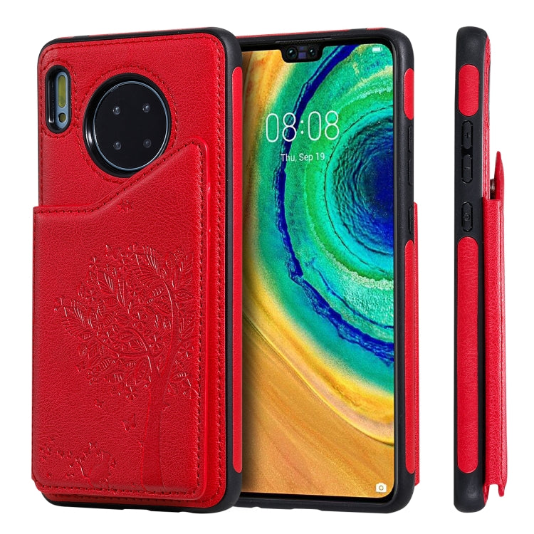 Cat Tree Embossing Pattern Shockproof Protective Case with Card Slots & Photo Frame & Holder, For Galaxy A50, For Huawei Mate 30