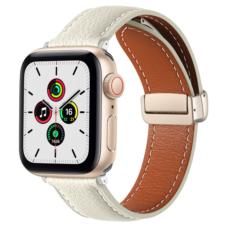 Folding Buckle Genuine Leather Watch Band, For Apple Watch Ultra 49mm / Series 8&7 45mm / SE 2&6&SE&5&4 44mm / 3&2&1 42mm, For Apple Watch Series 8&7 41mm / SE 2&6&SE&5&4 40mm / 3&2&1 38mm