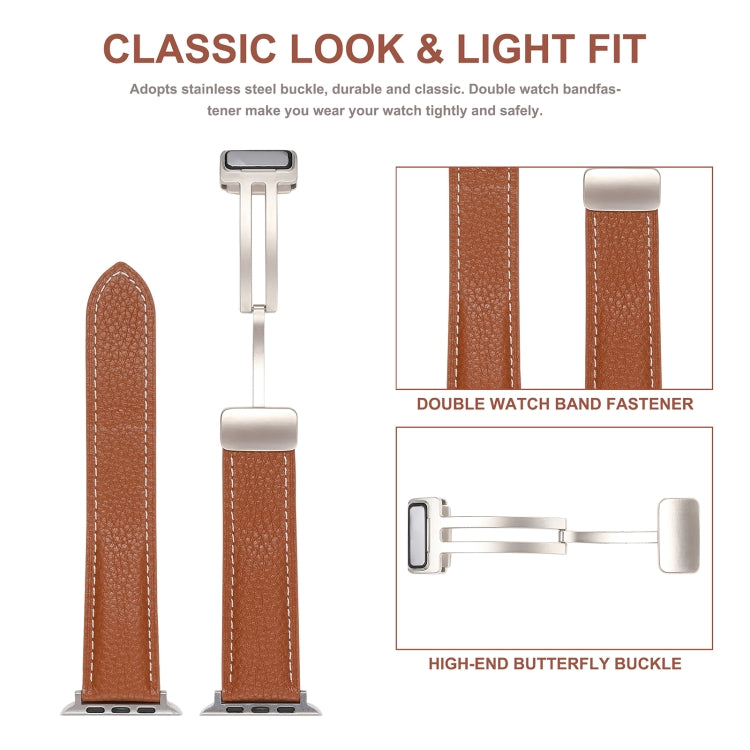 Folding Buckle Genuine Leather Watch Band, For Apple Watch Ultra 49mm / Series 8&7 45mm / SE 2&6&SE&5&4 44mm / 3&2&1 42mm, For Apple Watch Series 8&7 41mm / SE 2&6&SE&5&4 40mm / 3&2&1 38mm