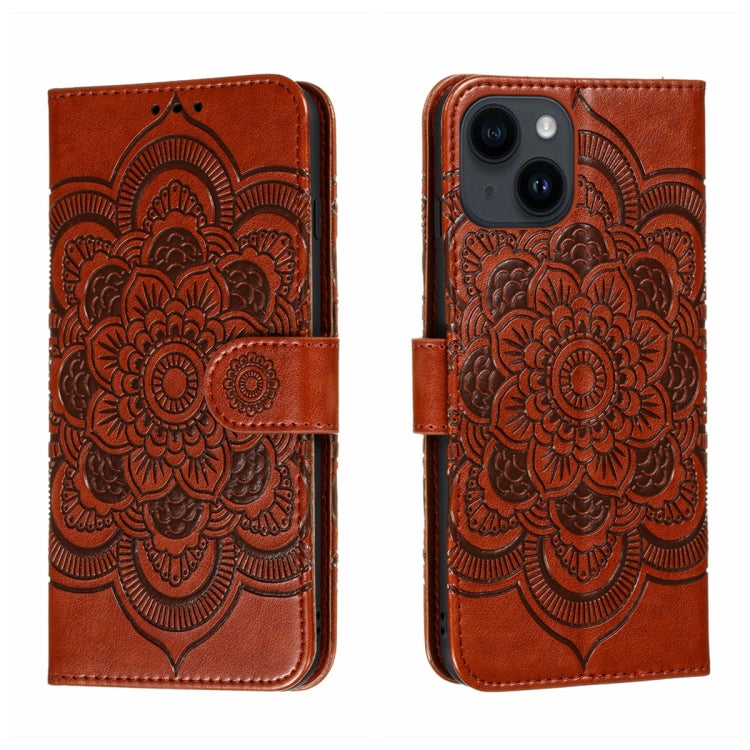 Sun Mandala Embossing Leather Phone Case, For iPhone 14 / 13, For iPhone 14 Plus, For iPhone 14 Pro