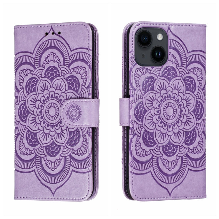 Sun Mandala Embossing Leather Phone Case, For iPhone 14 / 13, For iPhone 14 Plus, For iPhone 14 Pro