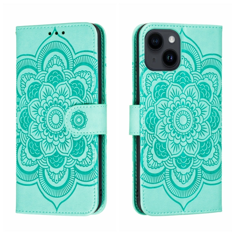 Sun Mandala Embossing Leather Phone Case, For iPhone 14 / 13, For iPhone 14 Plus, For iPhone 14 Pro
