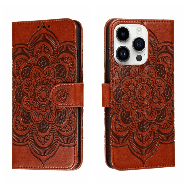 Sun Mandala Embossing Leather Phone Case, For iPhone 14 / 13, For iPhone 14 Plus, For iPhone 14 Pro