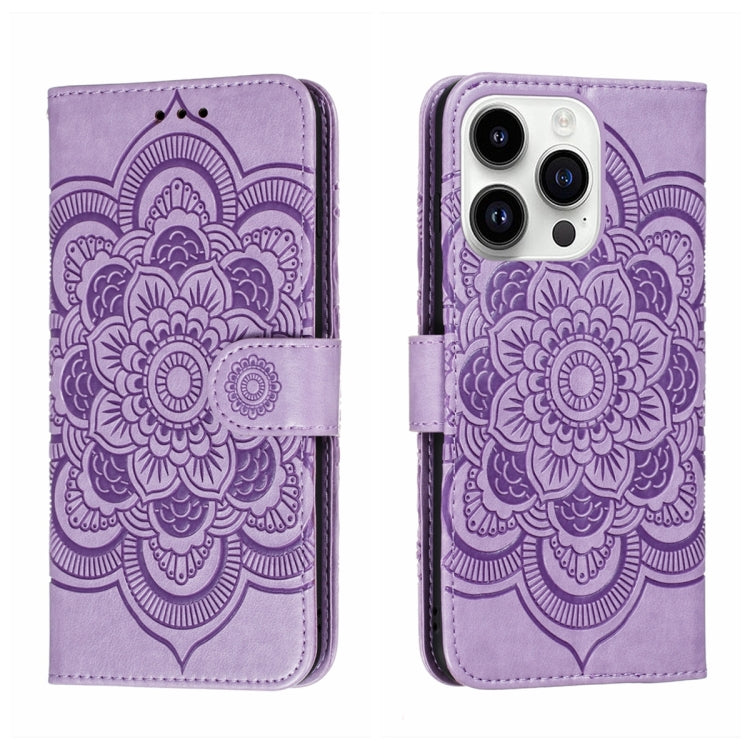 Sun Mandala Embossing Leather Phone Case, For iPhone 14 / 13, For iPhone 14 Plus, For iPhone 14 Pro