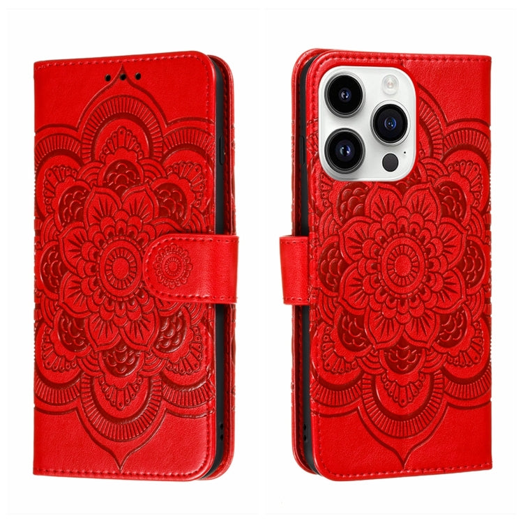 Sun Mandala Embossing Leather Phone Case, For iPhone 14 Pro Max