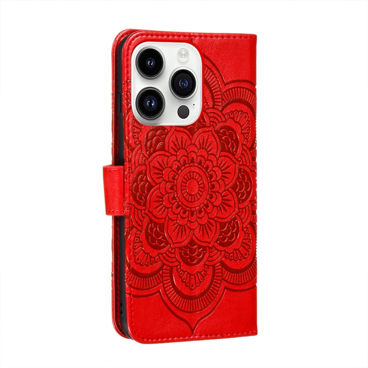 Sun Mandala Embossing Leather Phone Case, For iPhone 14 Pro Max