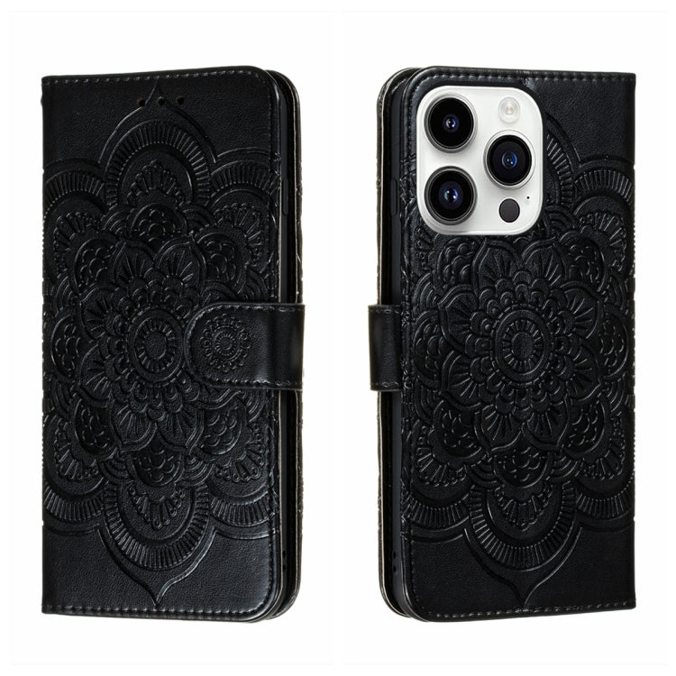 Sun Mandala Embossing Leather Phone Case, For iPhone 14 Pro Max