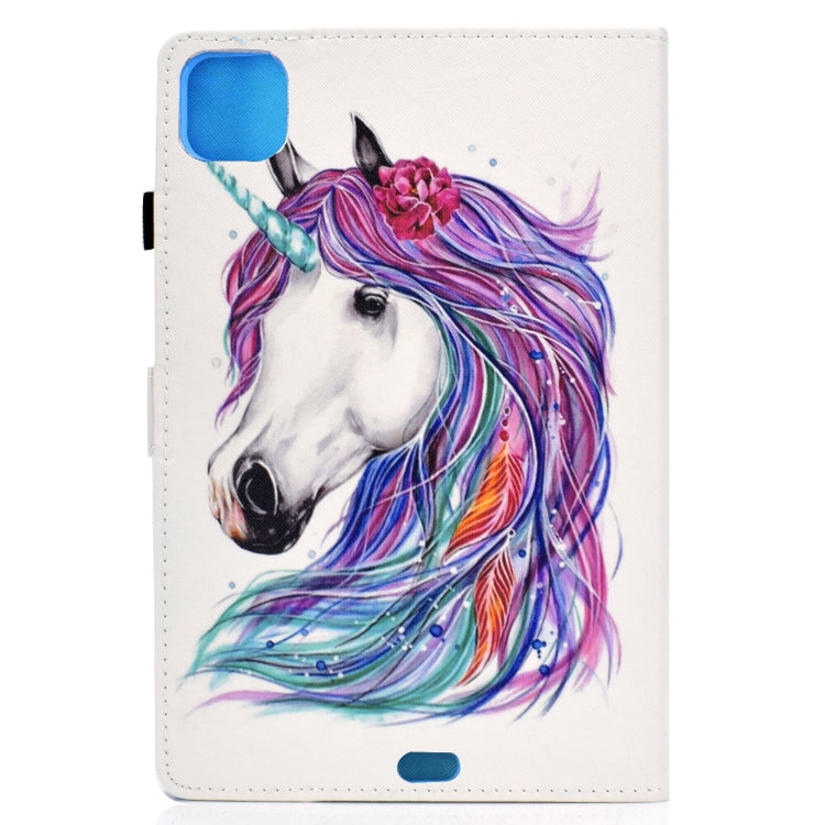 Sewing Thread Horizontal Painted Flat Leather Case with Sleep Function & Pen Cover & Anti Skid Strip & Card Slot & Holder