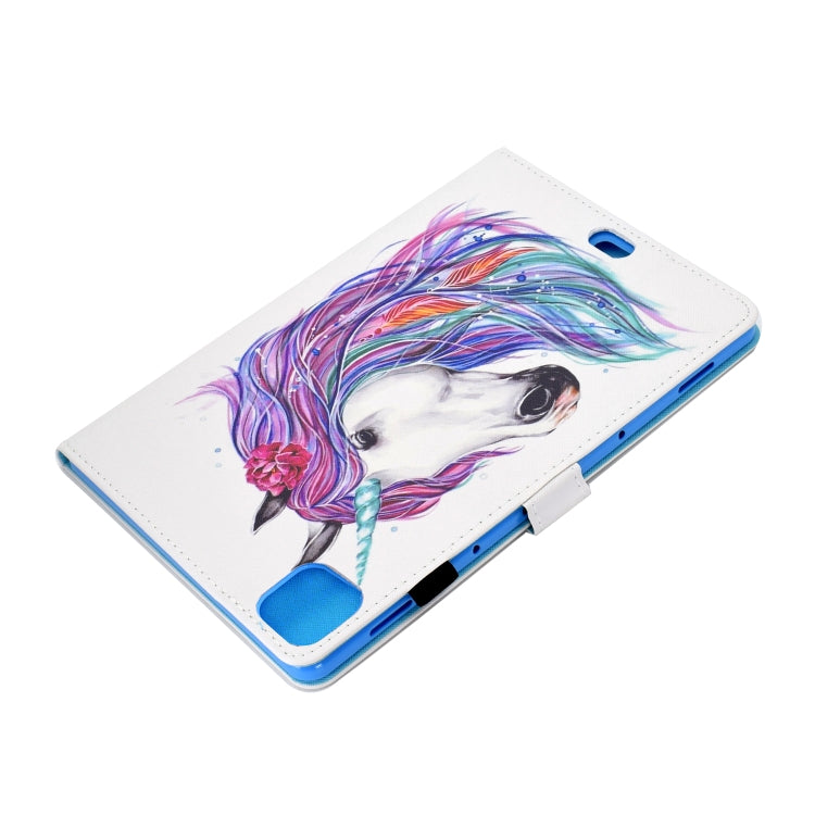 Sewing Thread Horizontal Painted Flat Leather Case with Sleep Function & Pen Cover & Anti Skid Strip & Card Slot & Holder