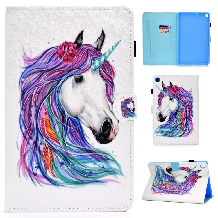 Sewing Thread Horizontal Painted Flat Leather Case with Sleep Function & Pen Cover & Anti Skid Strip & Card Slot & Holder