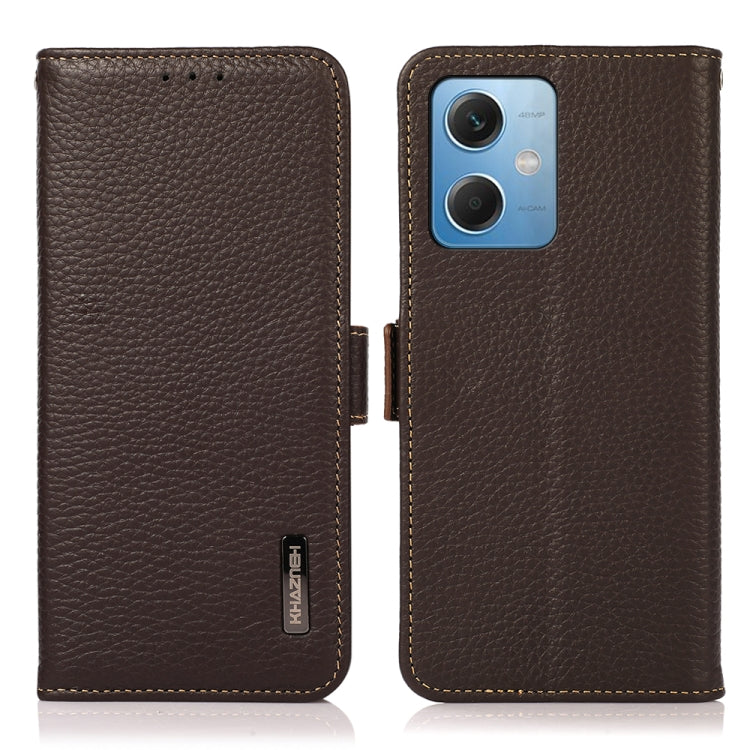 KHAZNEH Side-Magnetic Litchi Genuine Leather RFID Phone Case, For Xiaomi Redmi Note 12 China, For Xiaomi Redmi Note 12 Pro 5G China, For Xiaomi Redmi Note 12 Pro+ China / Redmi Note 12 Explorer
