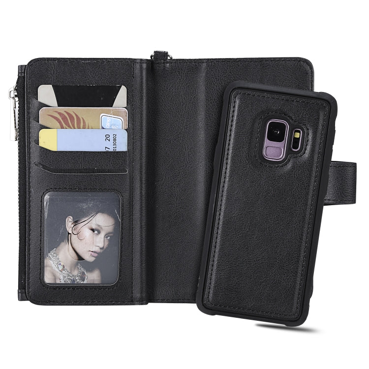 2 in 1 Solid Color Zipper Shockproof Protective Case with Card Slots & Bracket & Photo Holder & Wallet Function, For Galaxy S9