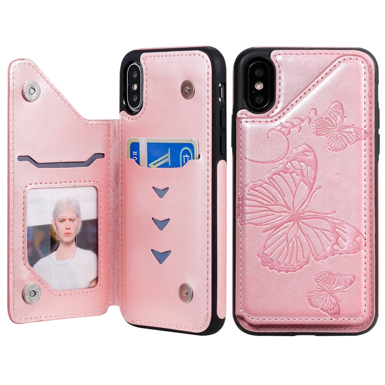 Butterfly Embossing Pattern Shockproof Protective Case with Holder & Card Slots & Photo Frame, For iPhone X & XS, For iPhone XR, For iPhone XS Max