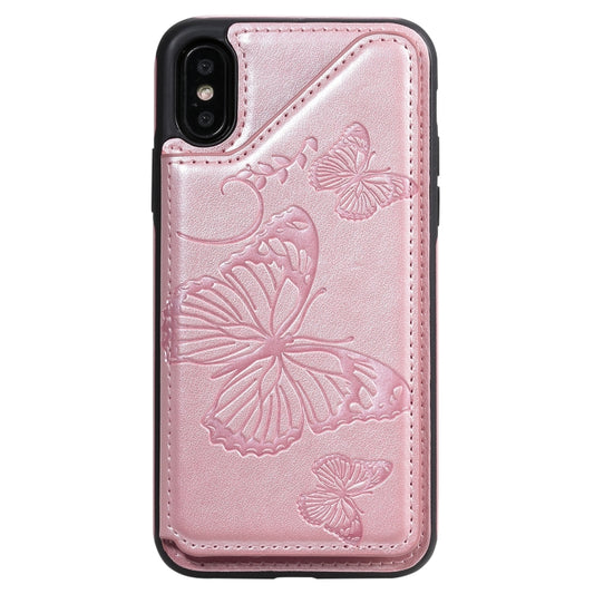 iPhone XS Max case with embossed butterflies, multiple card slots, and photo display frame