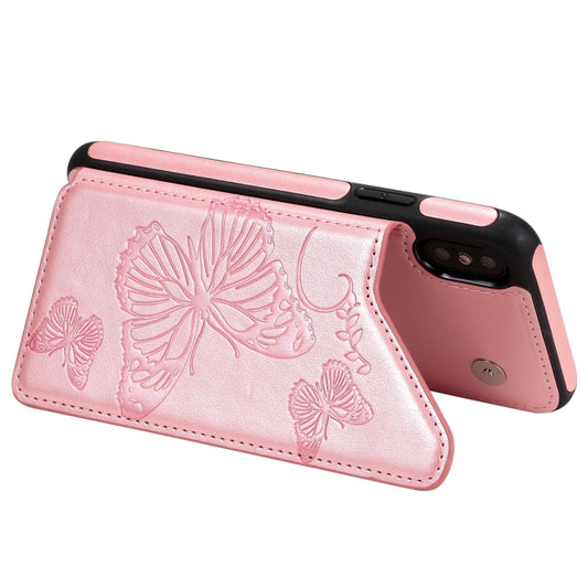Drop-protective iPhone XR case combining butterfly emboss pattern with practical card storage