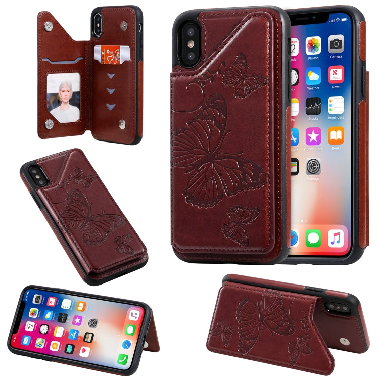 Butterfly Embossing Pattern Shockproof Protective Case with Holder & Card Slots & Photo Frame, For iPhone X & XS, For iPhone XR, For iPhone XS Max