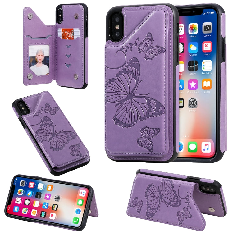 Butterfly Embossing Pattern Shockproof Protective Case with Holder & Card Slots & Photo Frame, For iPhone X & XS, For iPhone XR, For iPhone XS Max