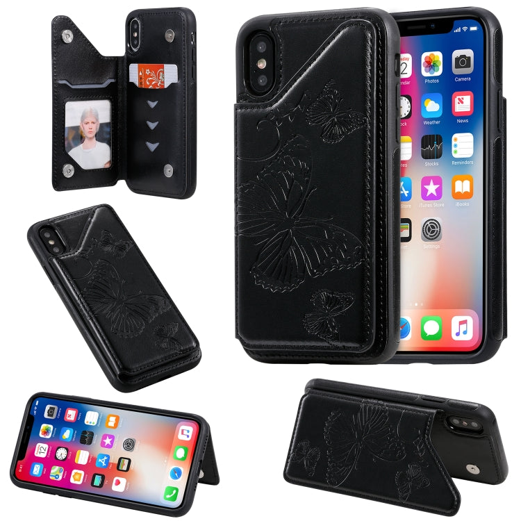 Butterfly Embossing Pattern Shockproof Protective Case with Holder & Card Slots & Photo Frame, For iPhone X & XS, For iPhone XR, For iPhone XS Max