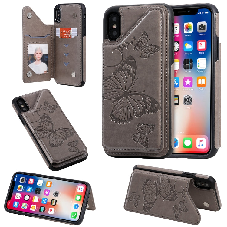 Butterfly Embossing Pattern Shockproof Protective Case with Holder & Card Slots & Photo Frame, For iPhone X & XS, For iPhone XR, For iPhone XS Max