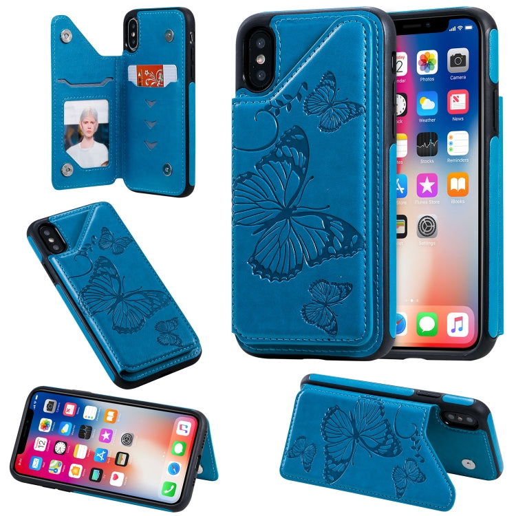 Butterfly Embossing Pattern Shockproof Protective Case with Holder & Card Slots & Photo Frame, For iPhone X & XS, For iPhone XR, For iPhone XS Max
