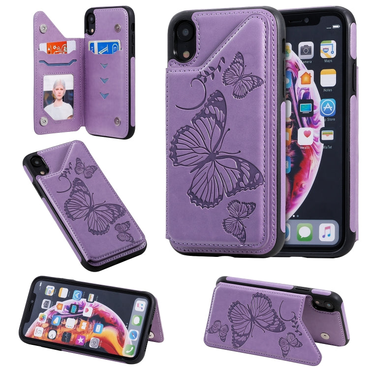 Butterfly Embossing Pattern Shockproof Protective Case with Holder & Card Slots & Photo Frame, For iPhone X & XS, For iPhone XR, For iPhone XS Max