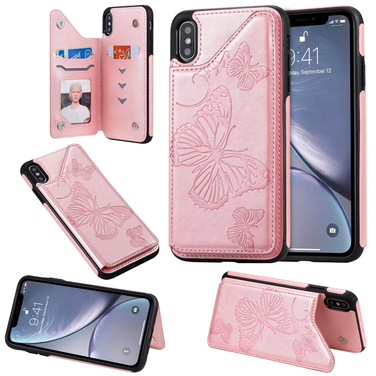 Butterfly Embossing Pattern Shockproof Protective Case with Holder & Card Slots & Photo Frame, For iPhone X & XS, For iPhone XR, For iPhone XS Max