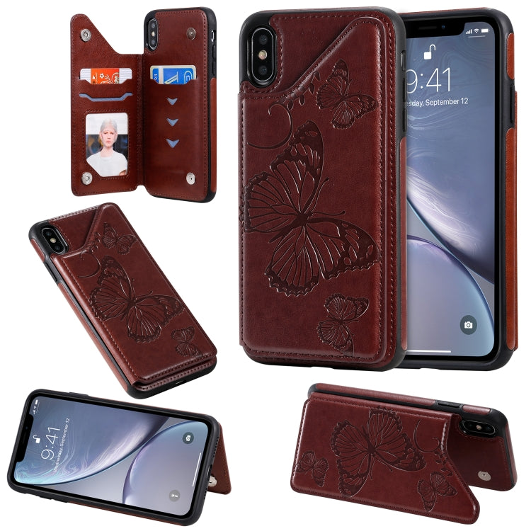Butterfly Embossing Pattern Shockproof Protective Case with Holder & Card Slots & Photo Frame, For iPhone X & XS, For iPhone XR, For iPhone XS Max