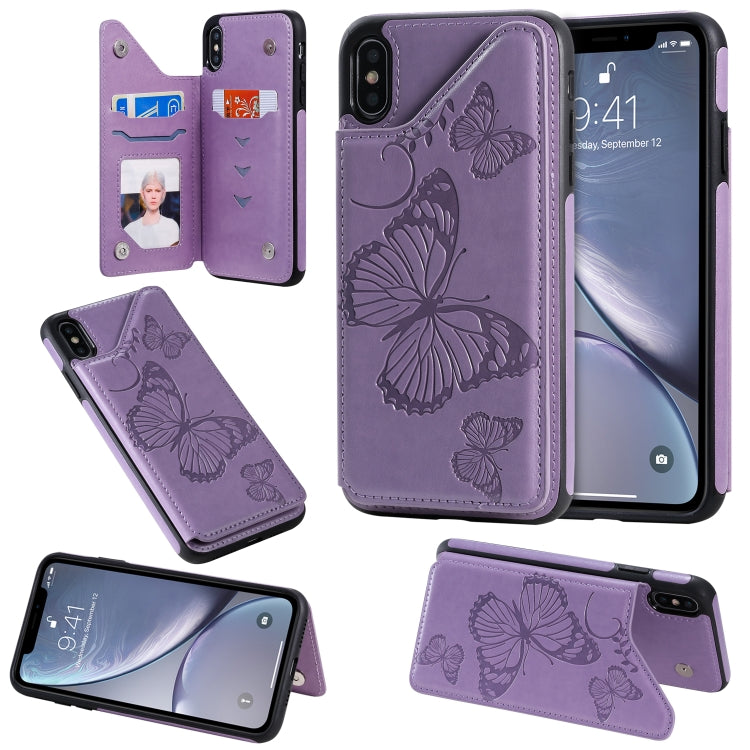 Butterfly Embossing Pattern Shockproof Protective Case with Holder & Card Slots & Photo Frame, For iPhone X & XS, For iPhone XR, For iPhone XS Max