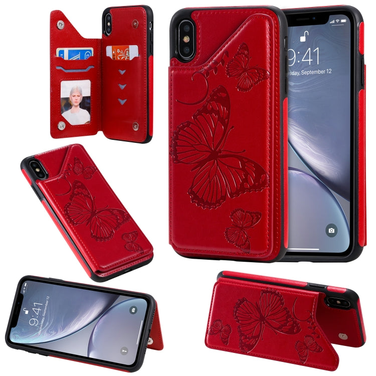 Butterfly Embossing Pattern Shockproof Protective Case with Holder & Card Slots & Photo Frame, For iPhone X & XS, For iPhone XR, For iPhone XS Max