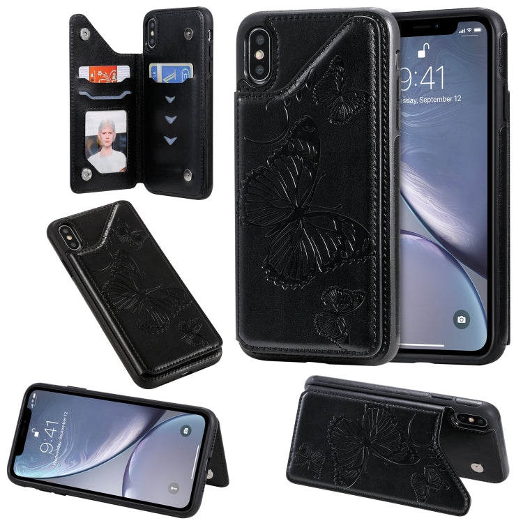 Butterfly Embossing Pattern Shockproof Protective Case with Holder & Card Slots & Photo Frame, For iPhone X & XS, For iPhone XR, For iPhone XS Max