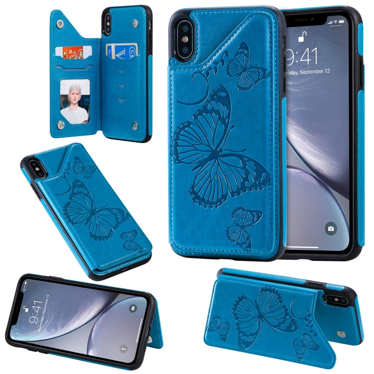 Butterfly Embossing Pattern Shockproof Protective Case with Holder & Card Slots & Photo Frame, For iPhone X & XS, For iPhone XR, For iPhone XS Max