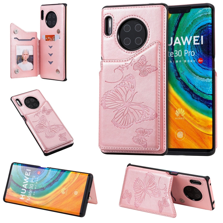 Butterfly Embossing Pattern Shockproof Protective Case with Holder & Card Slots & Photo Frame, For Huawei Mate30 Pro