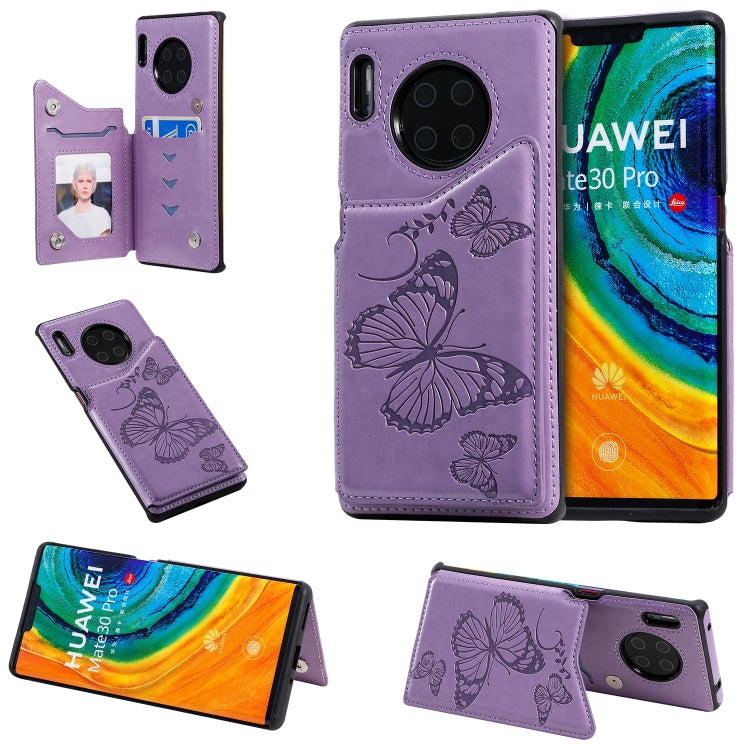 Butterfly Embossing Pattern Shockproof Protective Case with Holder & Card Slots & Photo Frame, For Huawei Mate30 Pro