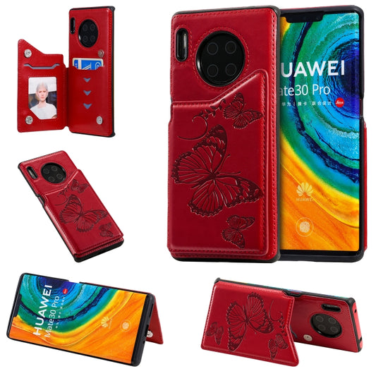 Butterfly embossed Huawei Mate30 Pro case with card slots and photo frame holder