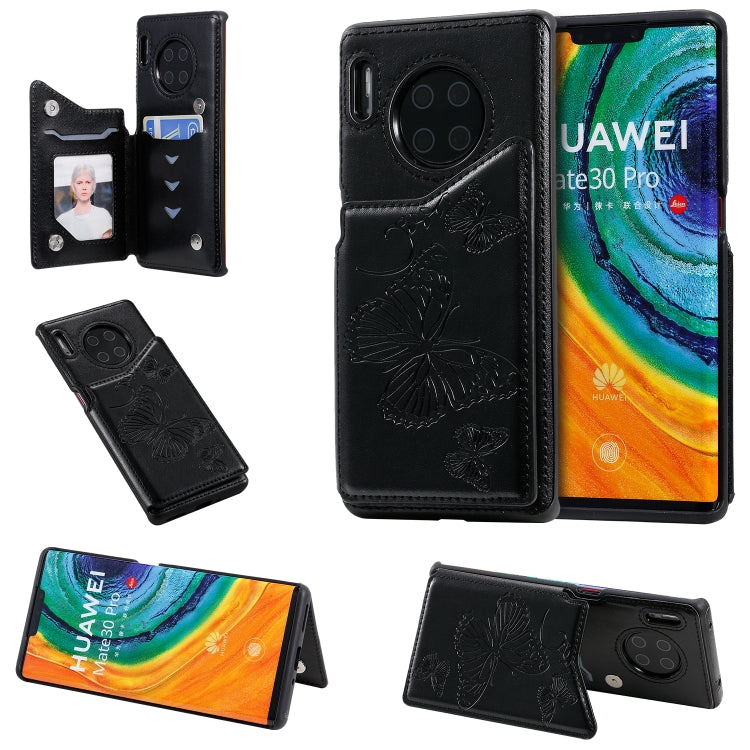 Butterfly Embossing Pattern Shockproof Protective Case with Holder & Card Slots & Photo Frame, For Huawei Mate30 Pro
