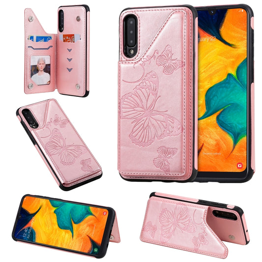 Butterfly embossed Galaxy A50 protective case with card slots and photo frame holder