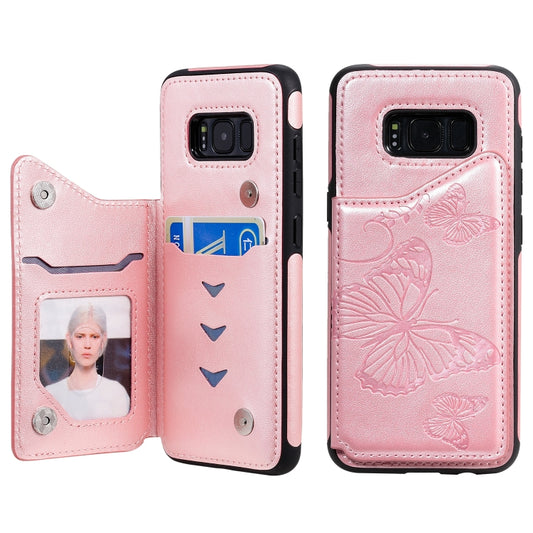 Butterfly embossed Galaxy S8 protective case with card slots and photo frame holder