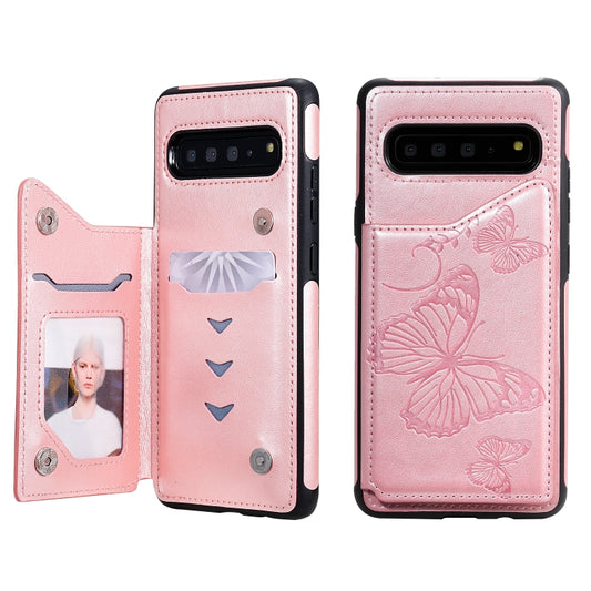 Butterfly embossed Galaxy S10 5G protective case with card slots and photo frame holder